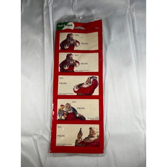 Unopened Coca-Cola Santa Vintage Christmas gift tag labels 1997 Stick IOP Sealed - Picture 1 of 9